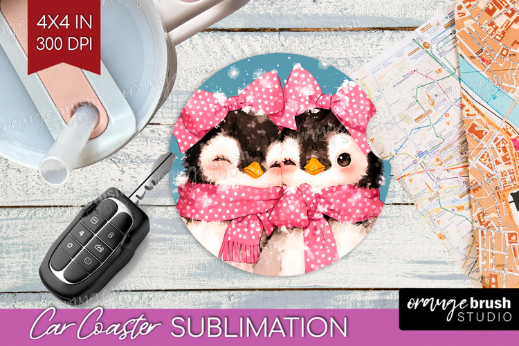 Penguins Valentine Car Coaster Cute Valentines Day Coaster