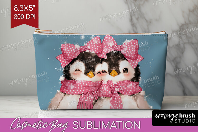 Penguins Valentine Cosmetic Bag Cute Valentines Day Makeup example image 1
