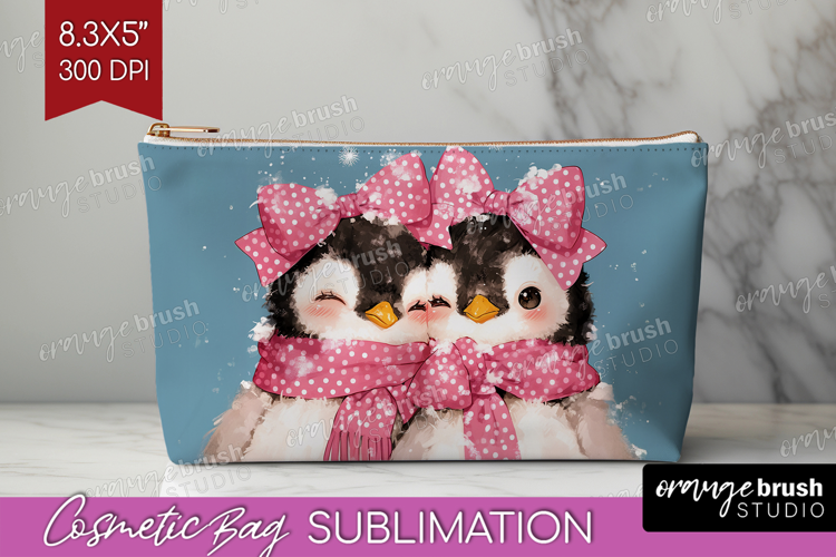 Penguins Valentine Cosmetic Bag Cute Valentines Day Makeup