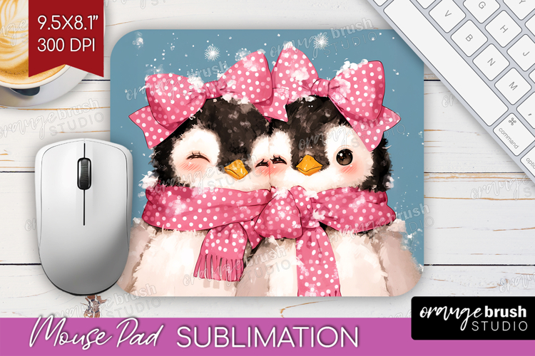 Penguins Valentine Mouse Pad Sublimation Cute Valentines Day