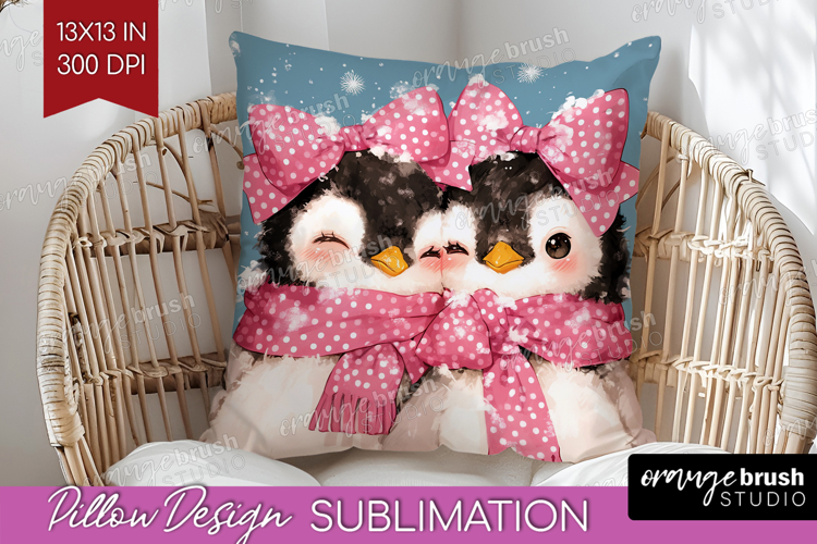 Penguins Valentine Pillow Sublimation Cute Valentines Day