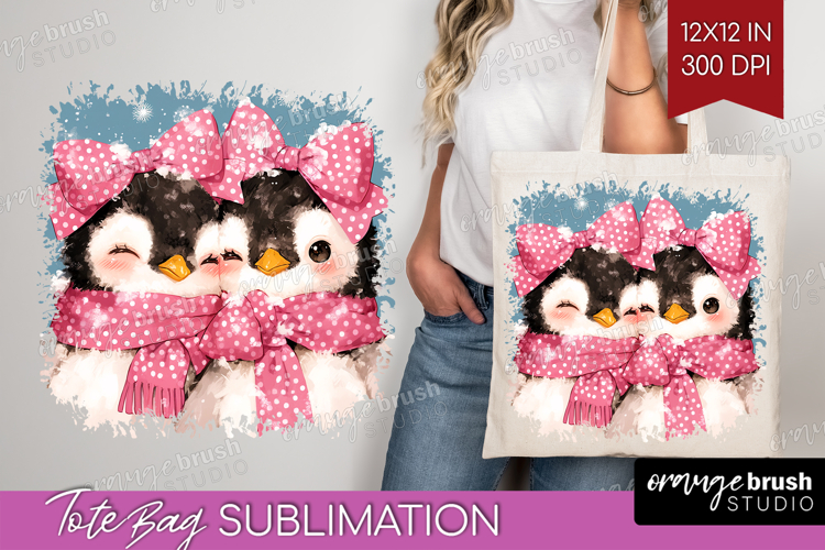 Penguins Valentine Tote Bag Cute Valentines Day Tote Bag PNG