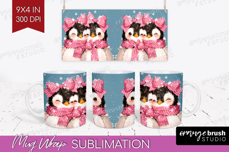 Penguins Valentine Mug Wrap Cute Valentines Day Mug PNG