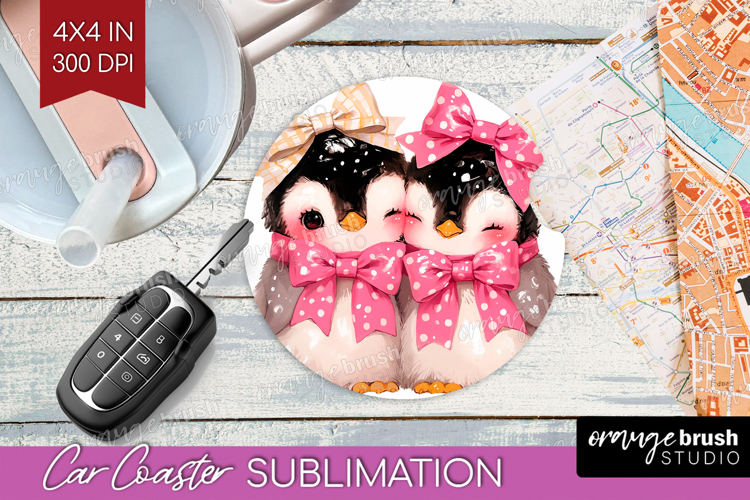 Penguins Valentine Car Coaster Cute Valentines Day Coaster