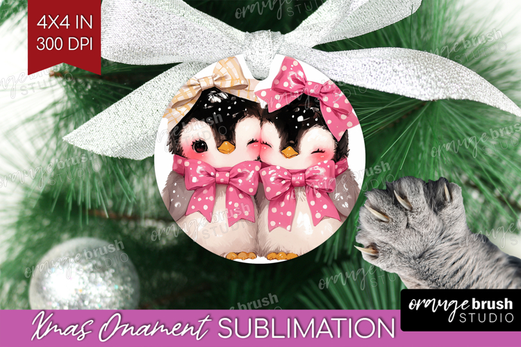 Penguins Valentine Ornament PNG Cute Valentines Day PNG