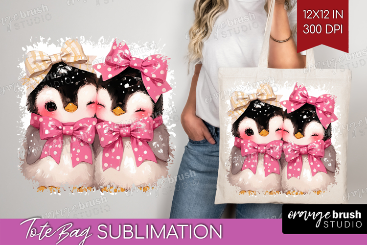 Penguins Valentine Tote Bag Cute Valentines Day Tote Bag PNG