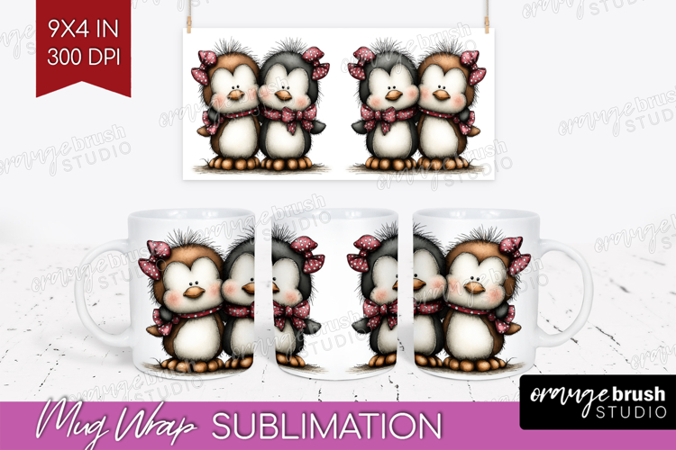 Penguins Valentine Mug Wrap Whimsical Animal Mug PNG