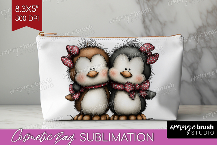 Penguins Valentine Cosmetic Bag Whimsical Animal Makeup Bag
