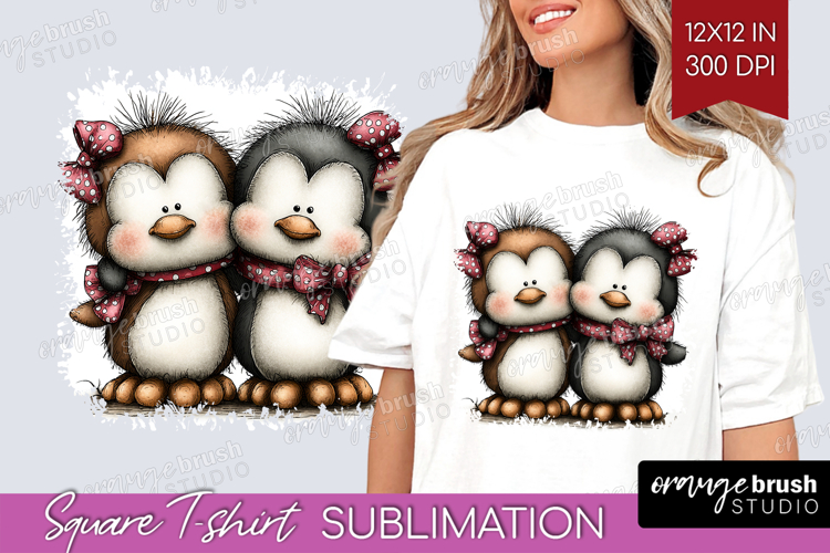 Penguins Valentine Square Tshirt Background Whimsical Animal
