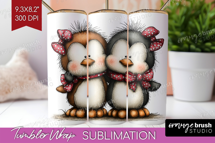 Penguins Valentine Tumbler Wrap Whimsical Animal Tumbler PNG
