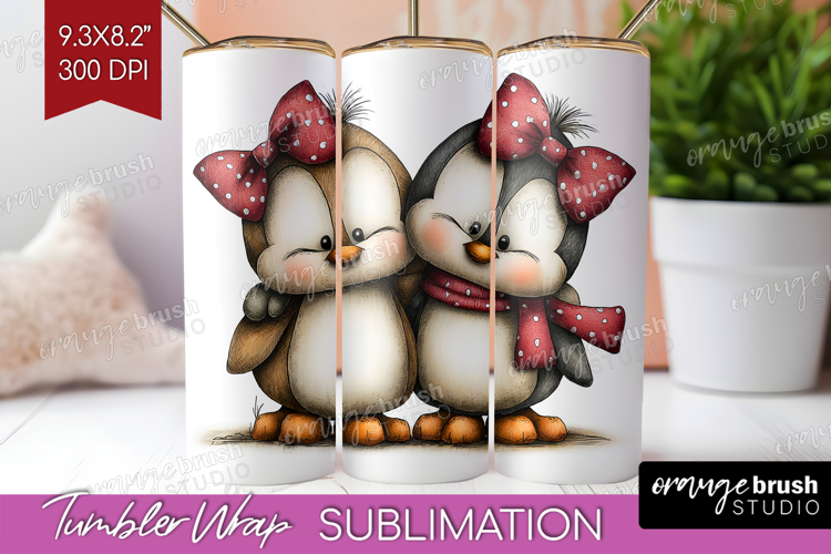 Penguins Valentine Tumbler Wrap Whimsical Animal Tumbler PNG