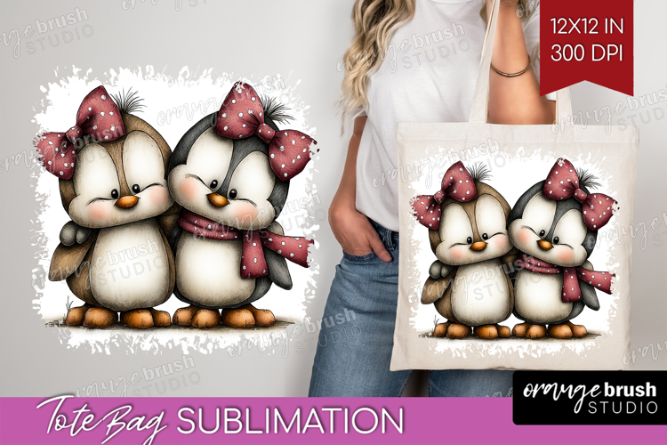 Penguins Valentine Tote Bag Whimsical Animal Tote Bag PNG