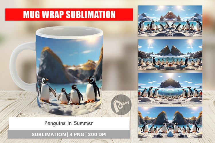 Mug Wrap Design Penguins Summer