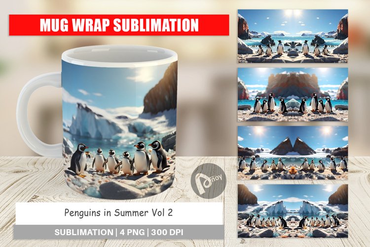 Mug Wrap Design Penguins Summer