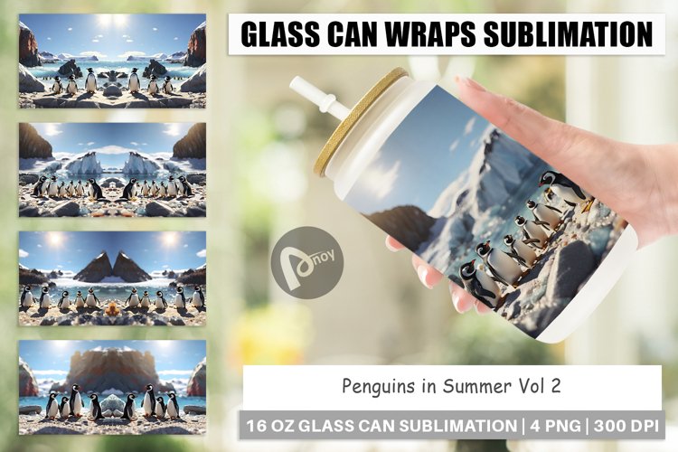 Glass Can Wraps Penguins Summer