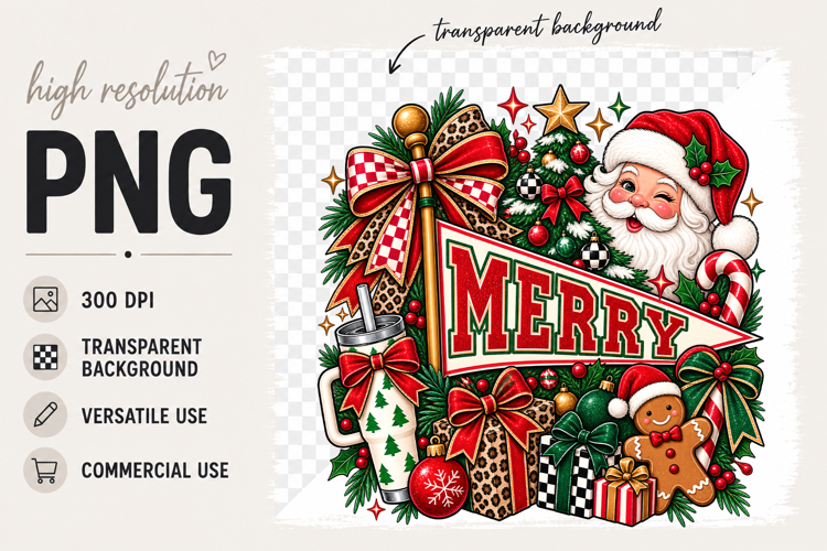Merry Santa png, Preppy Christmas Sublimation Design png