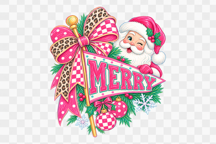 Cute Santa Christmas Pink Merry Sublimation Design png