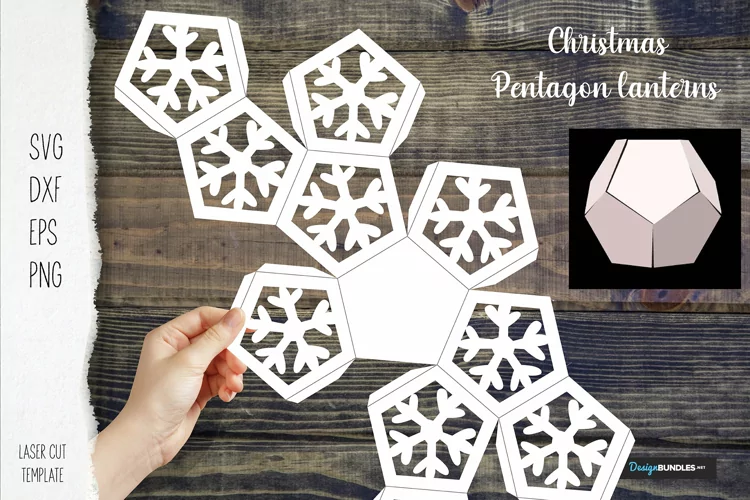 Pentagon Christmas lanterns paper cut with snowflake