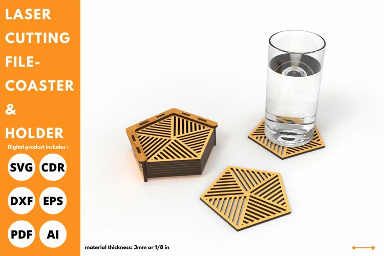 pentagon coaster with holder svg laser cutting design