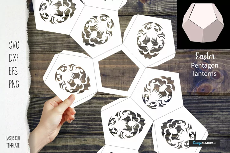 Pentagon Easter lanterns paper cut easter egg svg