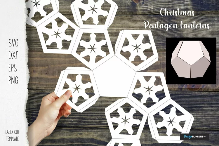 Pentagon Christmas lanterns paper cut with snowflake vol.2