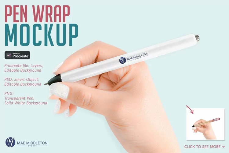 Pen Wrap Mockup | Layered Procreate, psd smart object, png