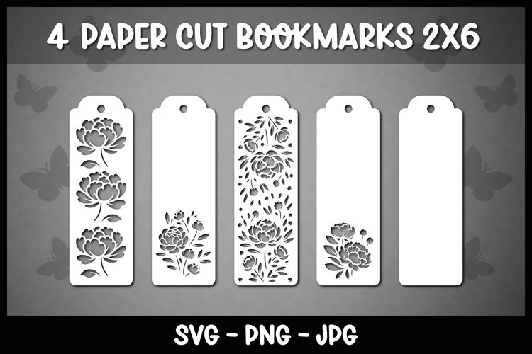 Peonies Bookmarks Paper cut SVG Laser cut,Cricut,Silhouette example image 1