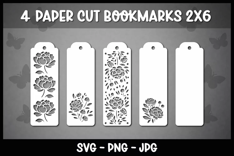 Peonies Bookmarks Paper cut SVG Laser cut,Cricut,Silhouette