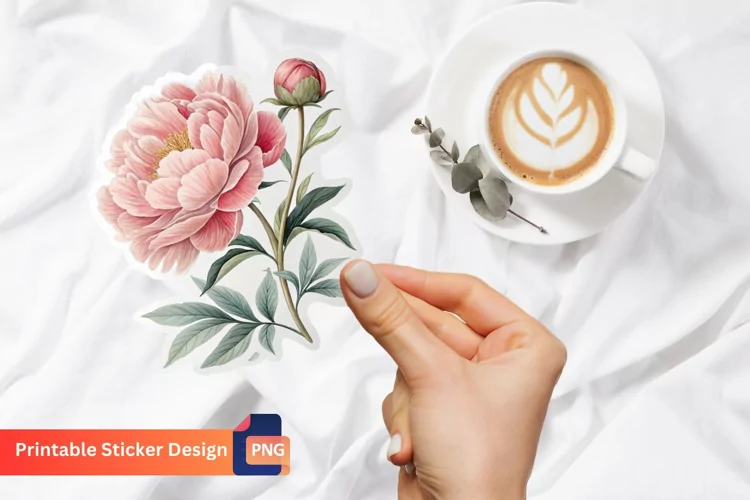 Peony Flower Sticker, Floral Sticker, Peony Blossom Sticker