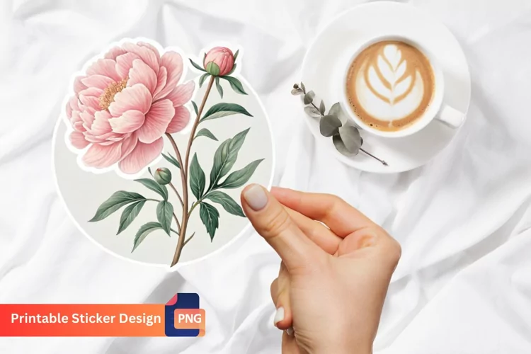 Peony Flower Sticker, Floral Sticker, Peony Blossom Sticker