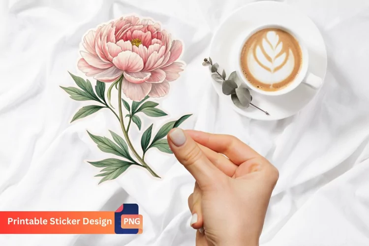 Peony Flower Sticker, Floral Sticker, Peony Blossom Sticker