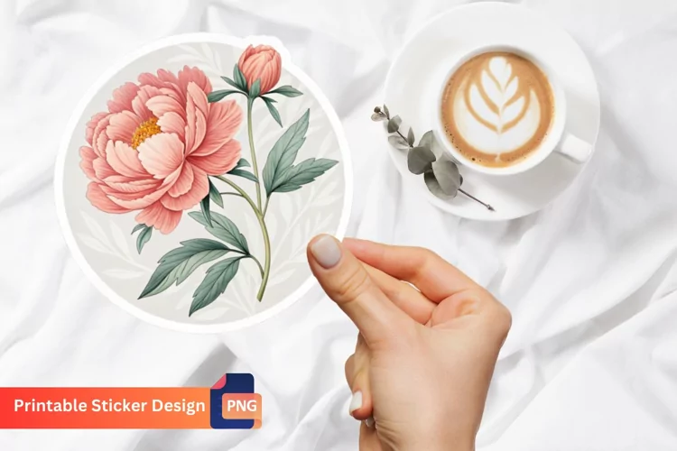 Peony Flower Sticker, Floral Sticker, Peony Blossom Sticker