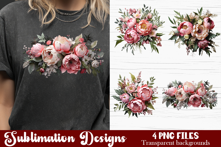Watercolor Pink Peonies Flowers Clipart
