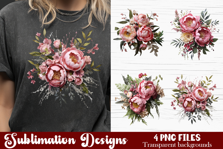 Watercolor Pink Peonies Flowers Clipart