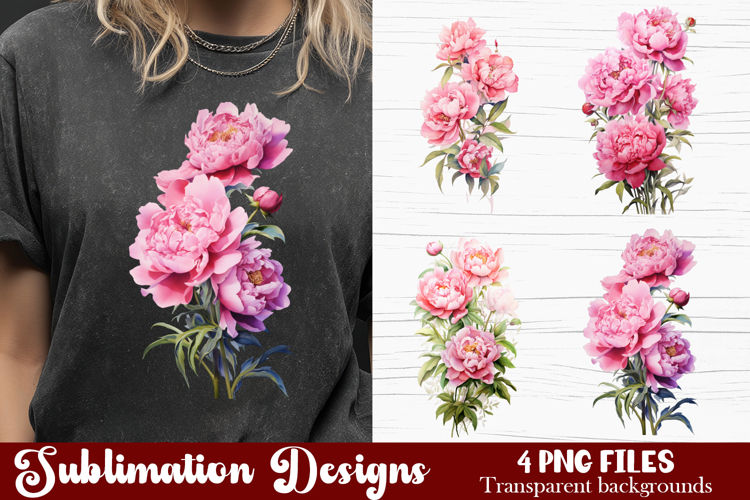 Watercolor Pink Peonies Flowers Clipart