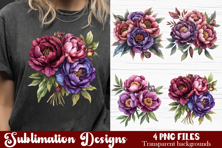 Watercolor Pink Peonies Flowers Clipart