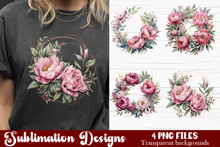 Watercolor Pink Peonies Flowers Clipart