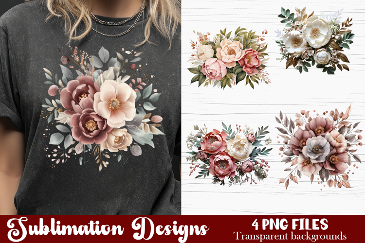 Watercolor Pink Peonies Flowers Clipart