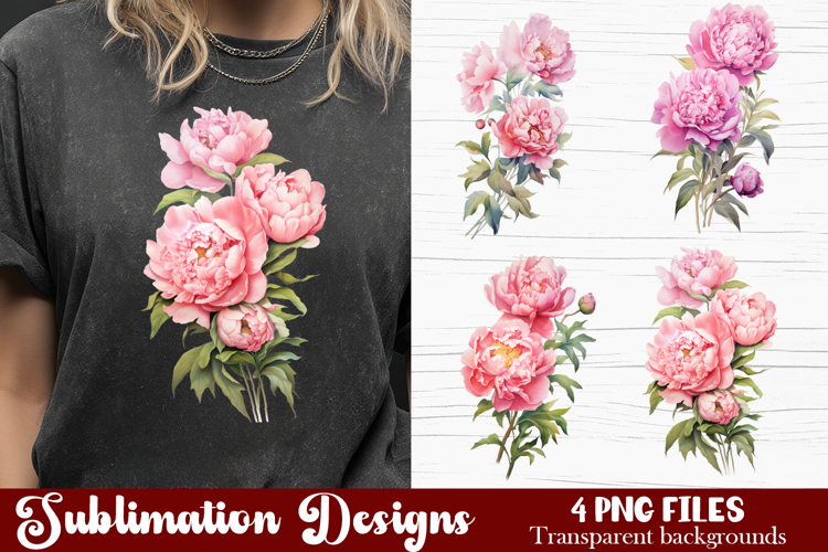 Watercolor Pink Peonies Flowers Clipart