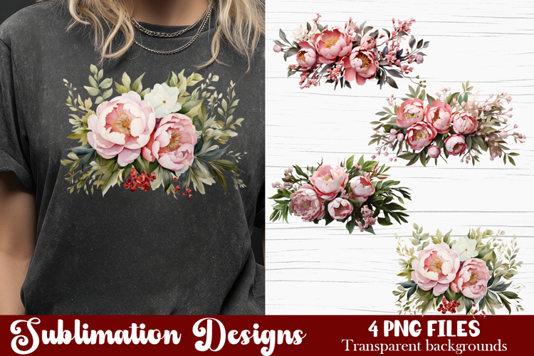 Watercolor Pink Peonies Flowers Clipart