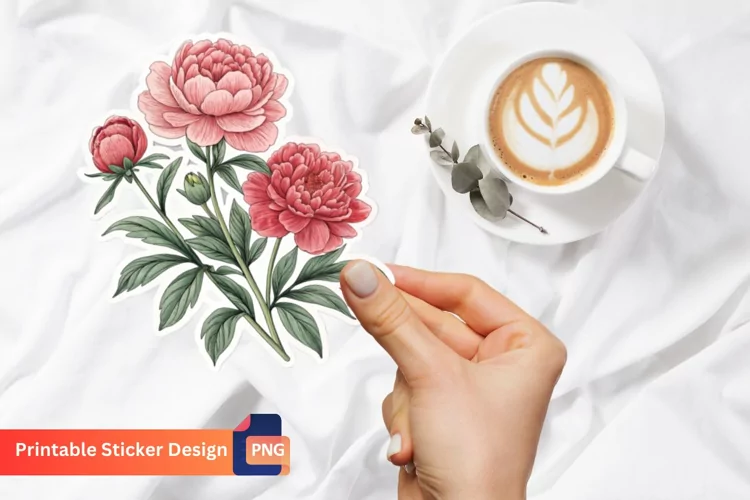 Peony Flower Sticker, Peony Blossom Sticker