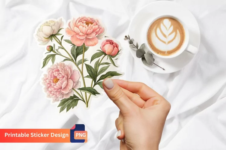 Peony Flower Sticker, Peony Blossom Sticker
