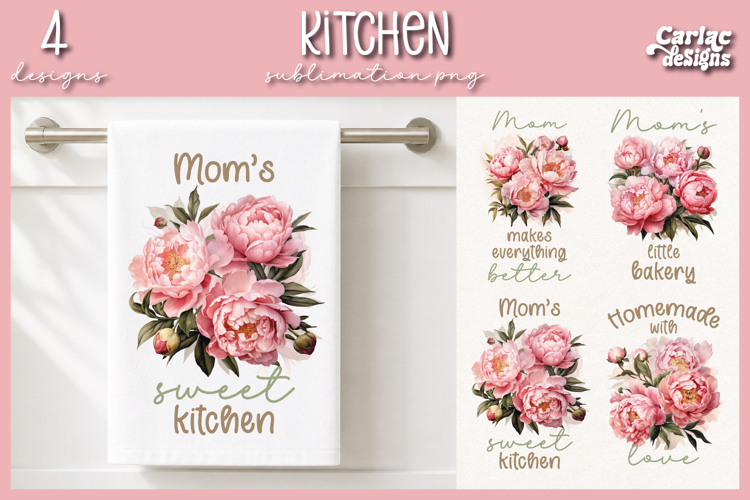 Cute Mom Kitchen Towel Sublimation, Peonies Kitchen Towel
