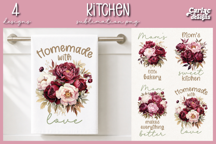 Cute Mom Kitchen Towel Sublimation, Peonies Kitchen Towel