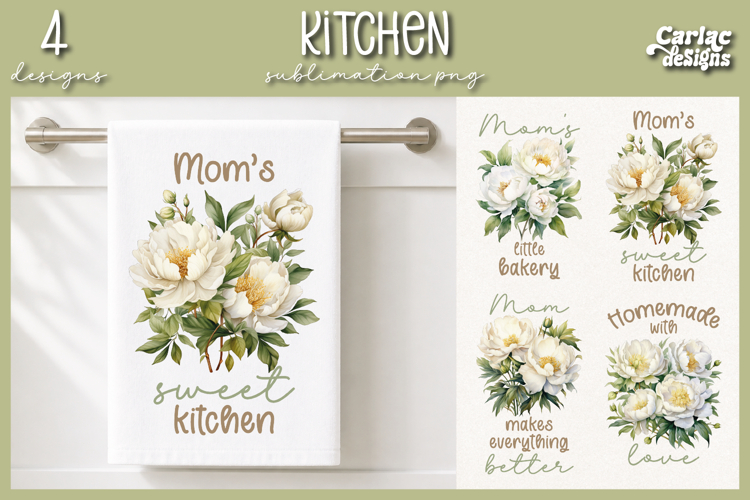 Cute Mom Kitchen Towel Sublimation, Peonies Kitchen Towel
