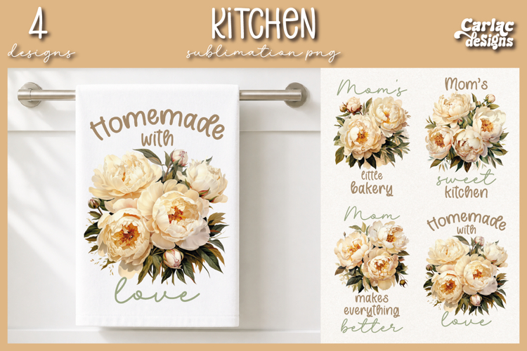 Cute Mom Kitchen Towel Sublimation, Peonies Kitchen Towel