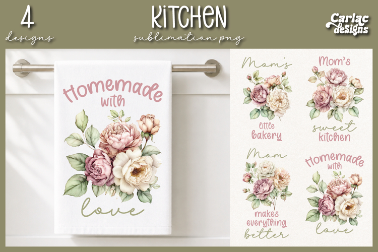 Cute Mom Kitchen Towel Sublimation, Peonies Kitchen Towel