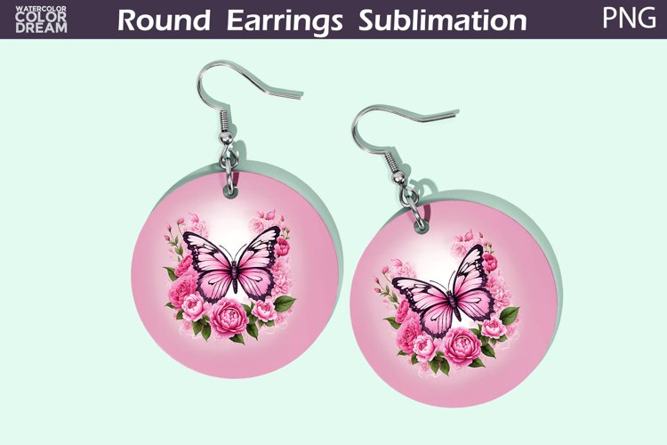 Butterfly Earrings | Pink Flowers Round Earrings