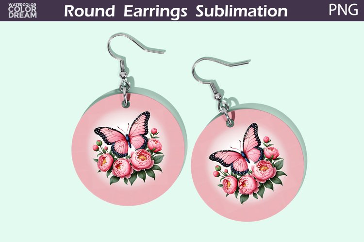 Butterfly Earrings | Pink Flowers Round Earrings