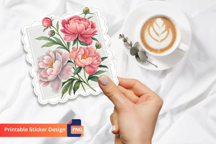 Peonies Sticker, Botanical sticker, Flower Sticker